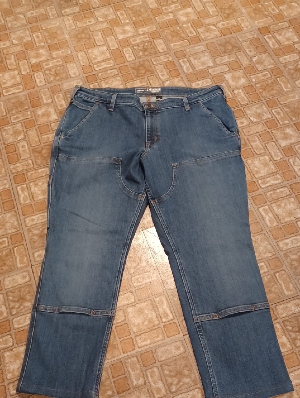 Carhartt Relaxed Fit Blue Denim Work Jeans Double Knee Size 16 Short